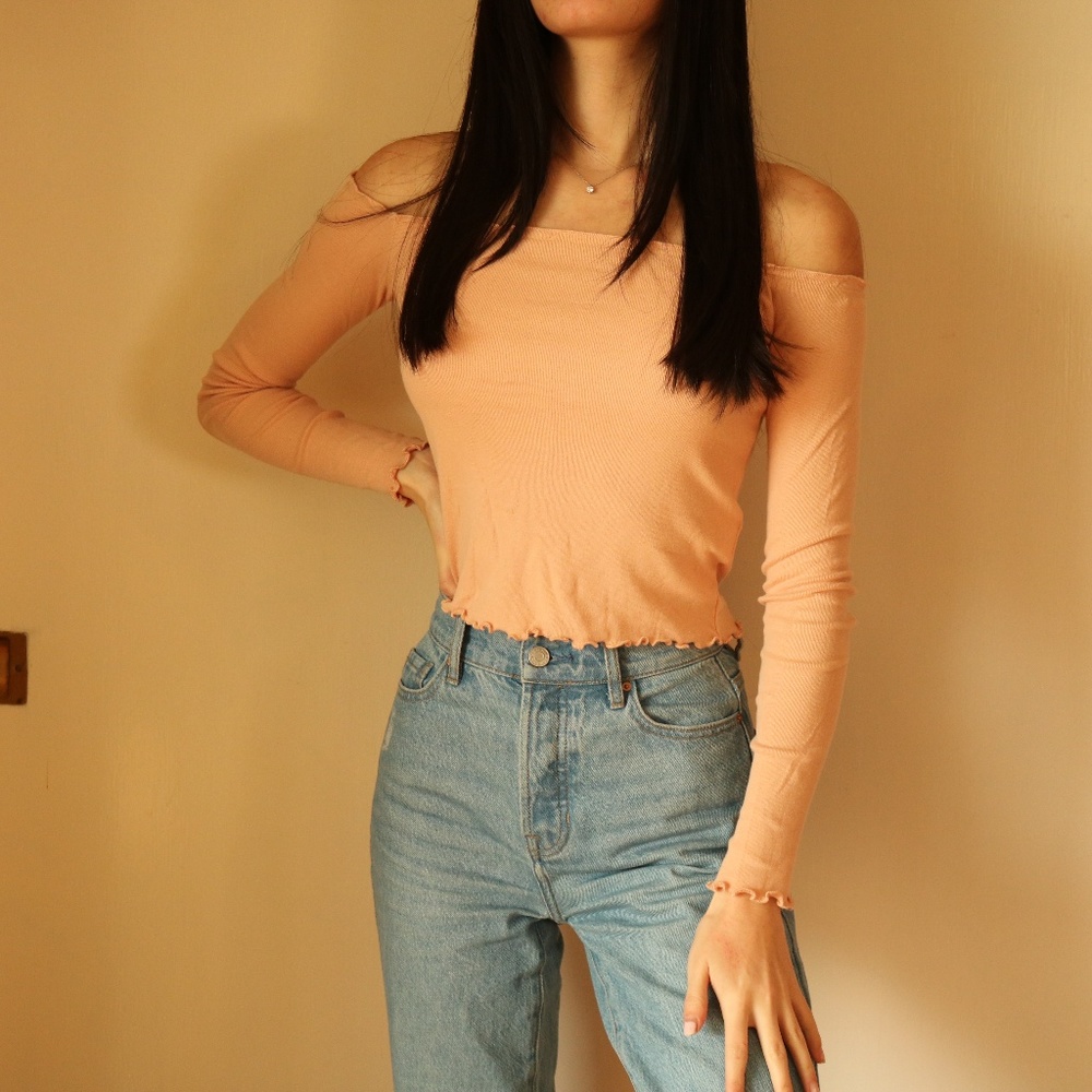 light pink off the shoulder long sleeve